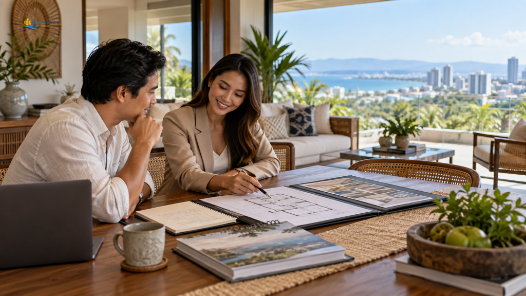Property owner preparing a Cebu property for sale with organized documents and planning materials
